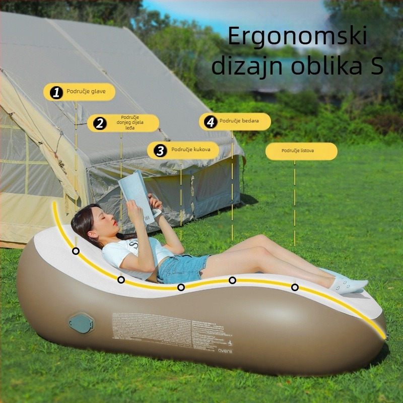 Nafukivani ležaj za kampiranje, prijenosni jednoporodni zračni madrac s automatskim napuhivanjem; težina 2,5 kg, nosivost 130 kg