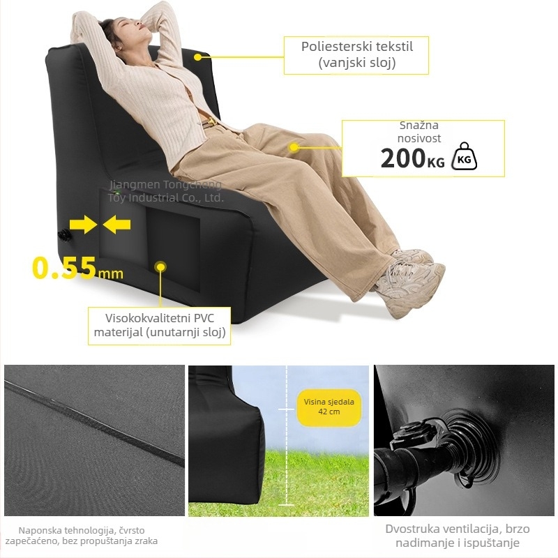 L-oblik na napuhavanje kauč za odrasle - PVC kompozitna tkanina, debljina 0,55 mm, težina 2,1 kg, prilagodljivo, model Sofa-compound vertical drawstring
