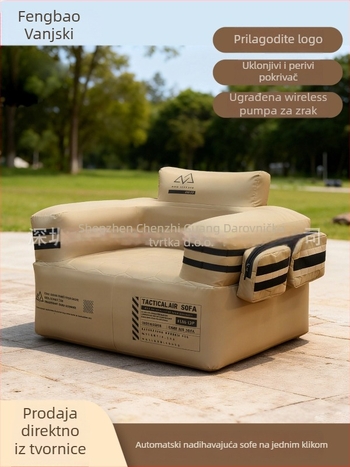 Napuhljivi kauč za kampiranje s ugrađenom električnom pumpom – prijenosan, dvostruka konstrukcija, Oxford platna površina, nosivost 400 kg