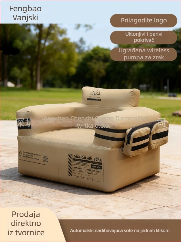 Napuhljivi kauč za kampiranje s ugrađenom električnom pumpom – prijenosan, dvostruka konstrukcija, Oxford platna površina, nosivost 400 kg