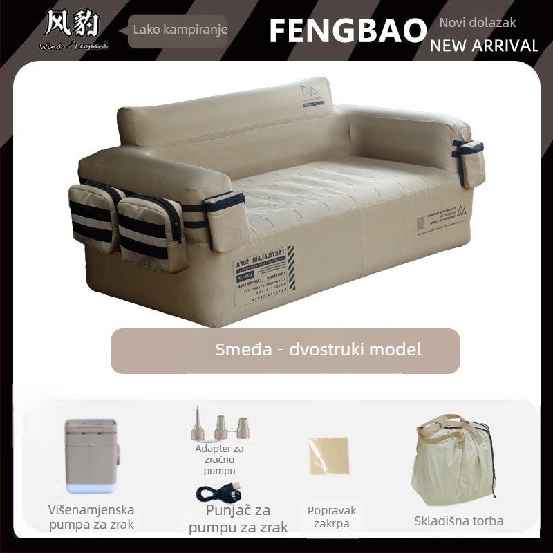 Napuhljivi kauč za kampiranje s ugrađenom električnom pumpom – prijenosan, dvostruka konstrukcija, Oxford platna površina, nosivost 400 kg