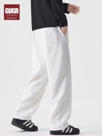 Muške trenirke od pamuk-mešavine, širokog kroja, elastični pojas s vezicom, jednobojne, za jesen