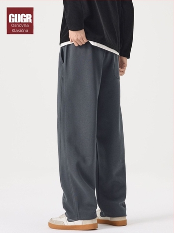 Muške trenirke od pamuk-mešavine, širokog kroja, elastični pojas s vezicom, jednobojne, za jesen