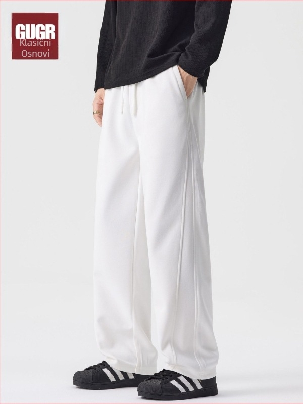 Muške trenirke od pamuk-mešavine, širokog kroja, elastični pojas s vezicom, jednobojne, za jesen