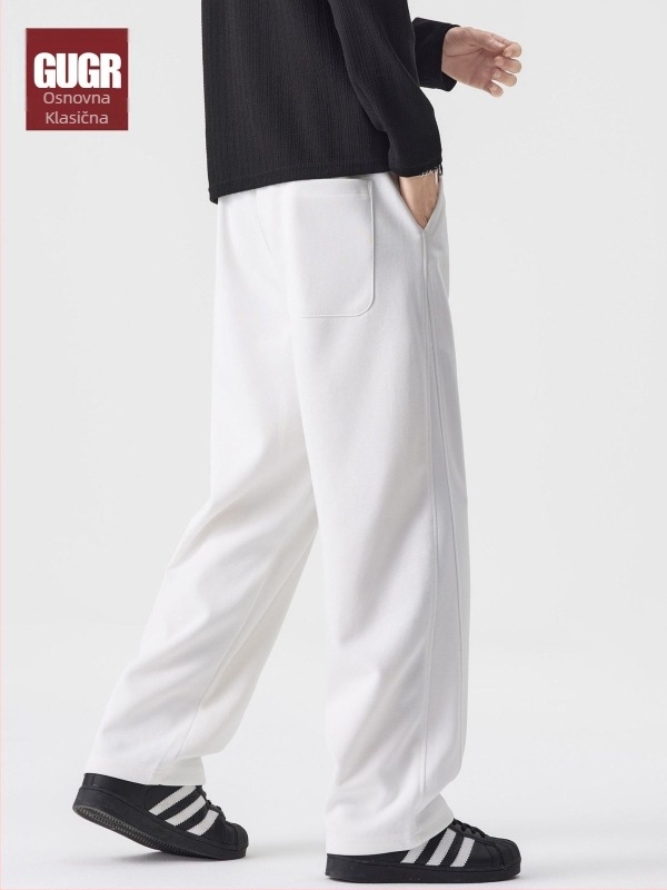 Muške trenirke od pamuk-mešavine, širokog kroja, elastični pojas s vezicom, jednobojne, za jesen