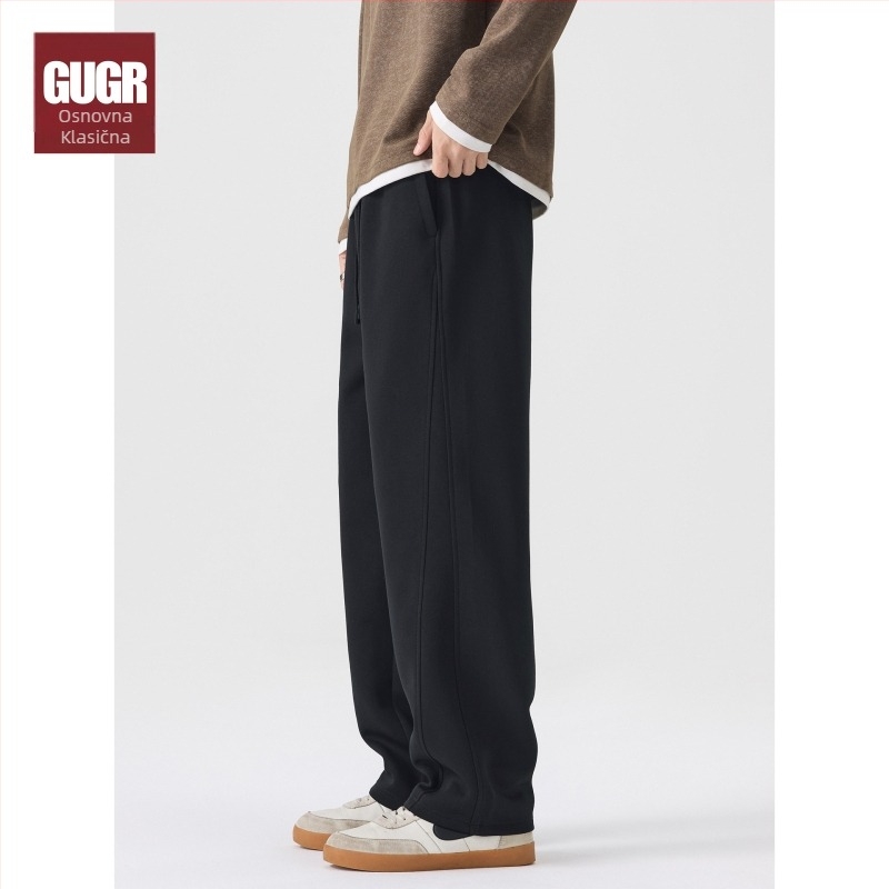 Muške trenirke od pamuk-mešavine, širokog kroja, elastični pojas s vezicom, jednobojne, za jesen