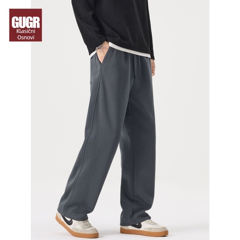 Muške trenirke od pamuk-mešavine, širokog kroja, elastični pojas s vezicom, jednobojne, za jesen