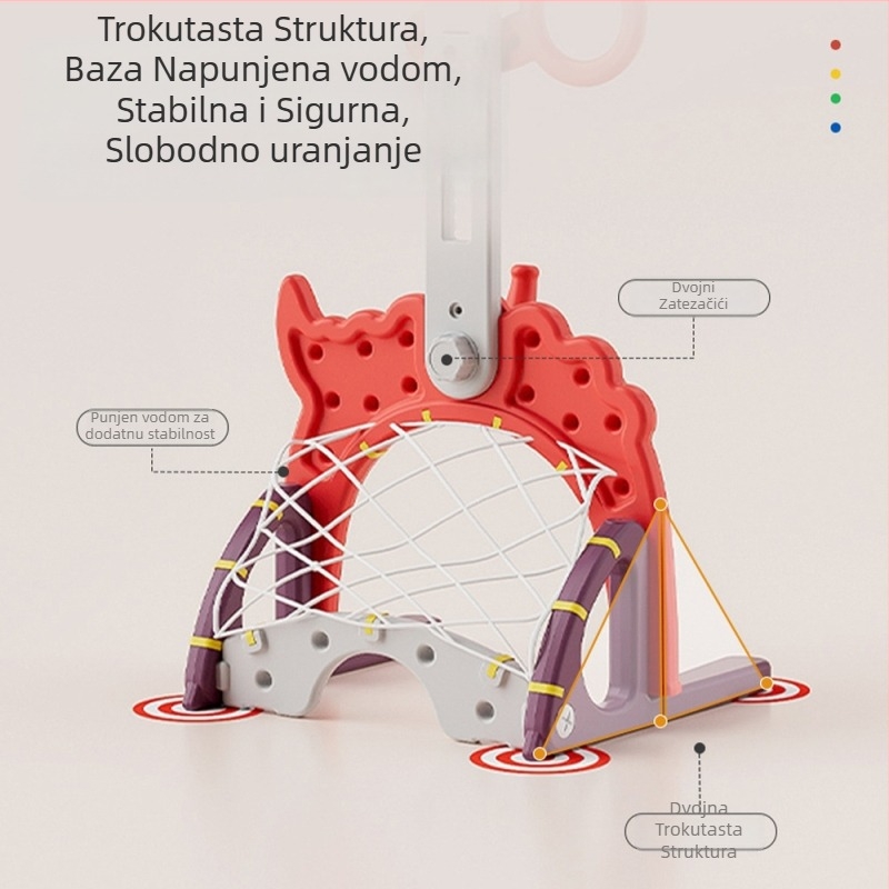 Unutarnji podesivi koš za košarku za djecu – pet u jednoj igrački, plastična konstrukcija, uzrast 4–6 godina