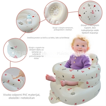 Cvjetni zeko – napuhani učiteljski stolac za bebe i malu djecu (0–3 godine), PVC, prijenosni dječji stol za jelo s dizajnom protiv prevrtanja