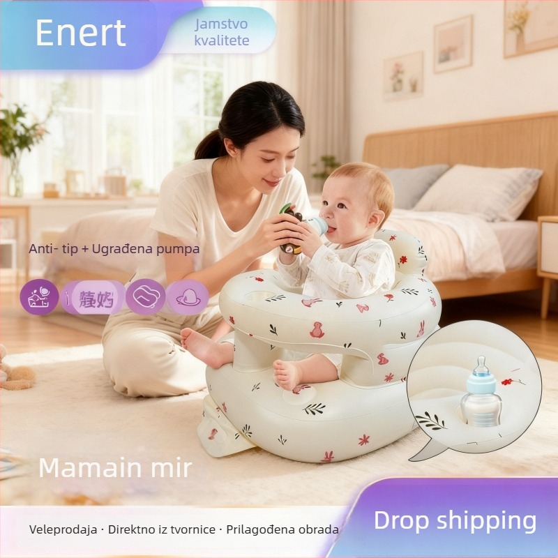 Cvjetni zeko – napuhani učiteljski stolac za bebe i malu djecu (0–3 godine), PVC, prijenosni dječji stol za jelo s dizajnom protiv prevrtanja