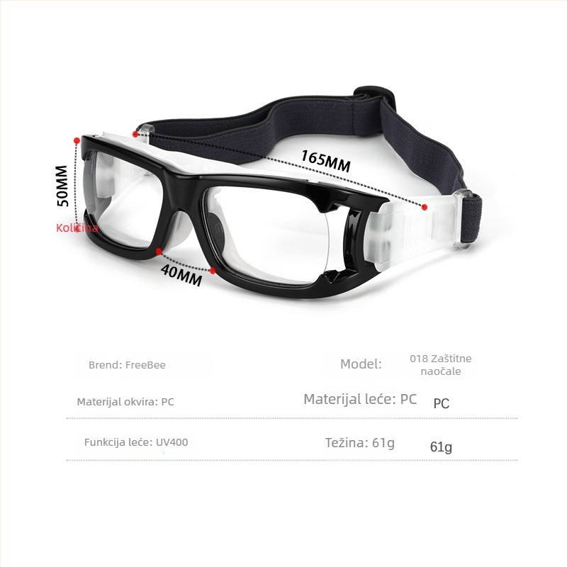 Sportske naočale 018: okvir za košarku, PC materijal, podesiva dioptrija, pogodno za košarku, nogomet, trčanje, vožnju biciklom, golf
