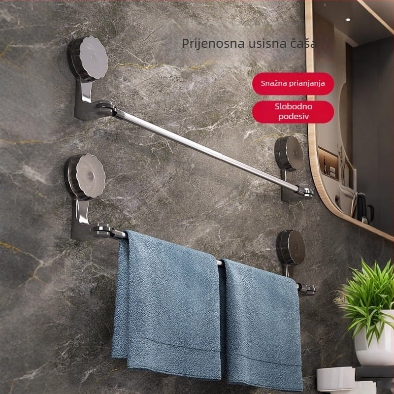 Držač za ručnike sa usisnom čašom, bez bušenja, proširivi za kupaonicu, plastični