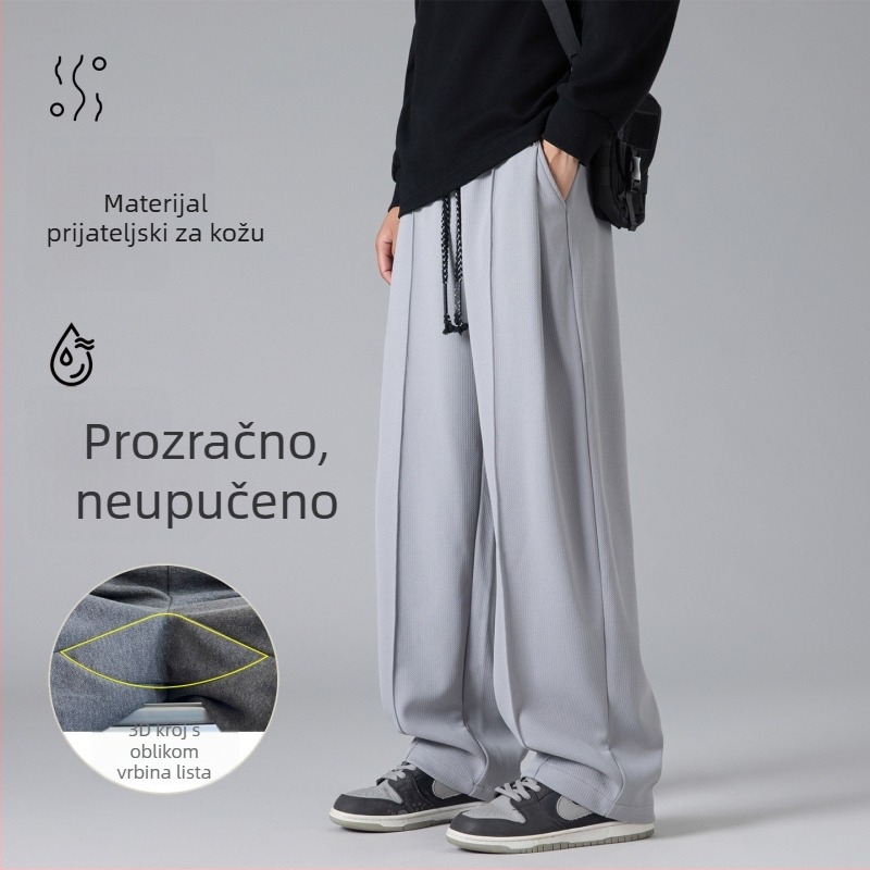 Muške hlače u stilu koledža, straight kroj, prugasti uzorak, srednji struk, materijal poliester-spandeks, prozračan