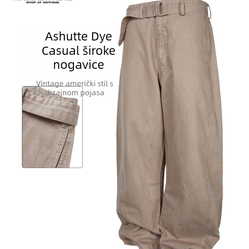 Muške casual hlače od 100% pamuka, udobnog kroja, srednji struk, zip, s remenom
