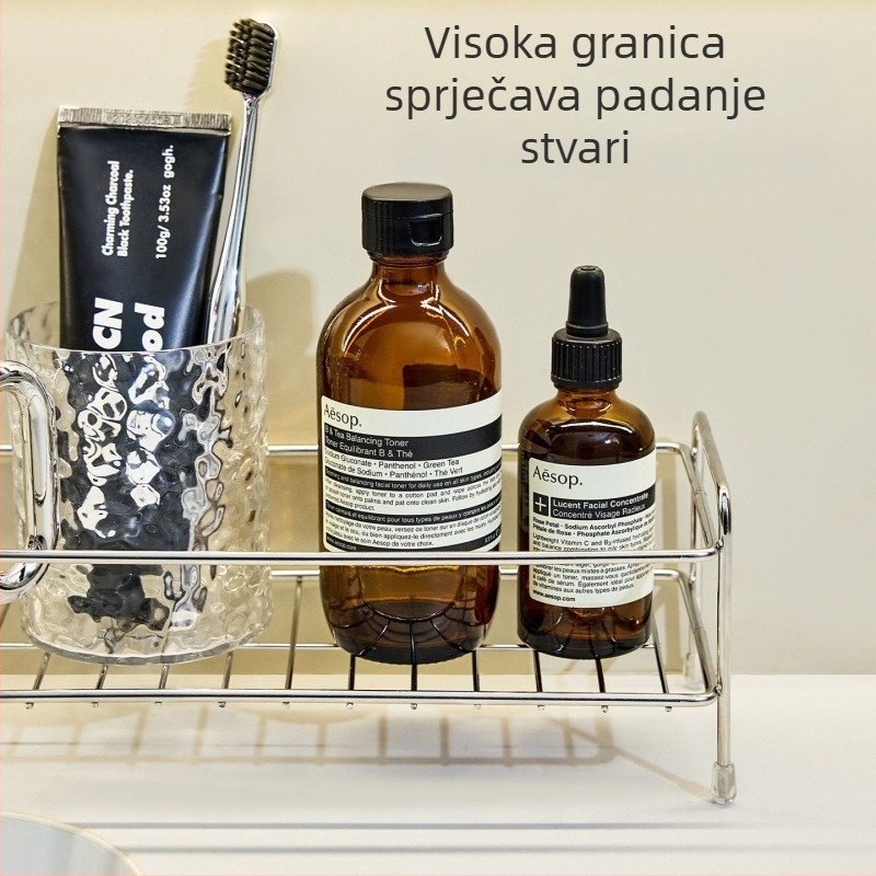 Minimalistički kupaonski stalak za pohranu s držačem za četkice i kutijom za pohranu, 1 sloj, ugljični čelik, praškasti premaz, nosivost 1–5 kg