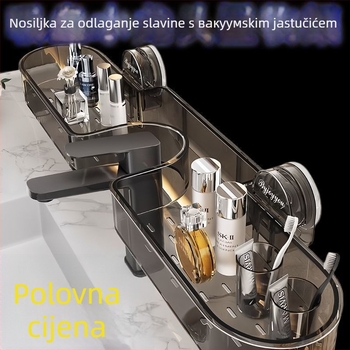 Držač za umivaonik s usisnim čepom – polica bez bušenja, montirana na slavinu, 1 sloj, polirani završni sloj, moderni minimalistički stil, nosivost 1–5 kg