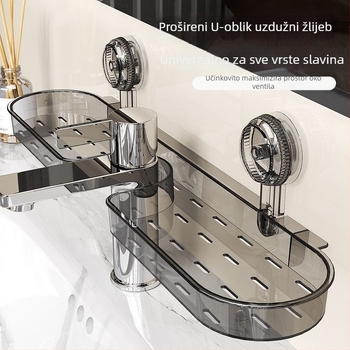 Držač za umivaonik s usisnim čepom – polica bez bušenja, montirana na slavinu, 1 sloj, polirani završni sloj, moderni minimalistički stil, nosivost 1–5 kg