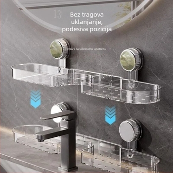 Držač za umivaonik s usisnim čepom – polica bez bušenja, montirana na slavinu, 1 sloj, polirani završni sloj, moderni minimalistički stil, nosivost 1–5 kg
