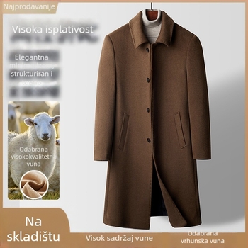 Muški reverzibilni kaput od kašmira i vune, srednje duljine, rever, jednostruko kopčanje, džepovi s aplikacijama