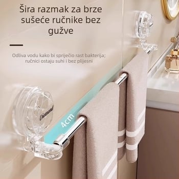 Plastični držač za ručnike s usisnom čašom za kupaonicu, izvučen, bez ugradnje, u jednoj ambalaži