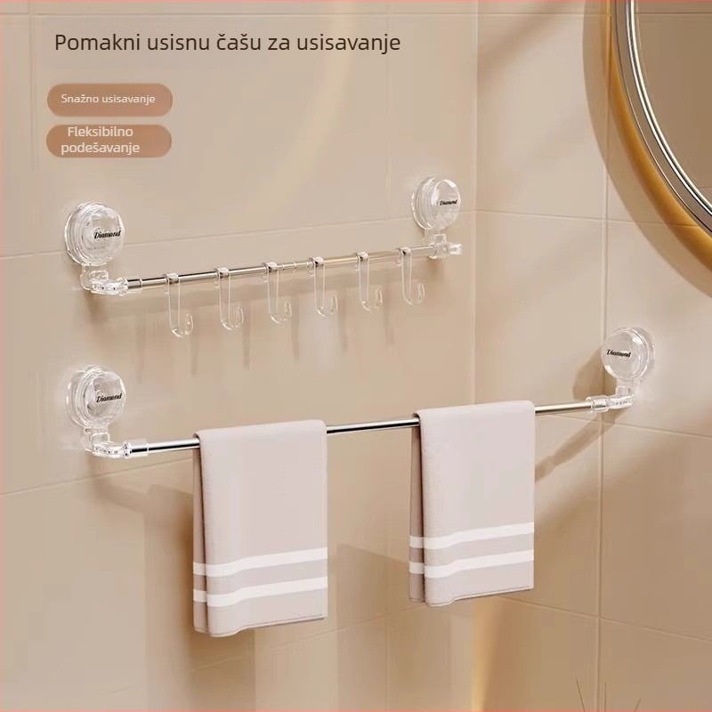 Plastični držač za ručnike s usisnom čašom za kupaonicu, izvučen, bez ugradnje, u jednoj ambalaži