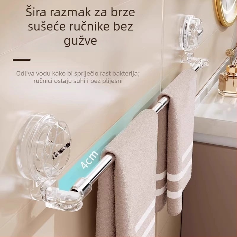 Plastični držač za ručnike s usisnom čašom za kupaonicu, izvučen, bez ugradnje, u jednoj ambalaži