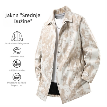 Trench kaput srednje dužine s reverom, kamuflažni cvjetni uzorak, poliesterska mješavina, podstavljena 100% poliester, bočne džepove, jesen