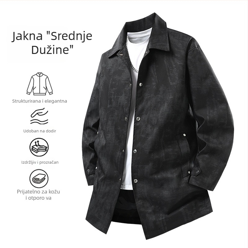 Trench kaput srednje dužine s reverom, kamuflažni cvjetni uzorak, poliesterska mješavina, podstavljena 100% poliester, bočne džepove, jesen