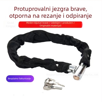 Debeli čelični lanac za zaštitu bicikla/motocikla, s platnenim kućištem, prenosni, model 008, težina 80