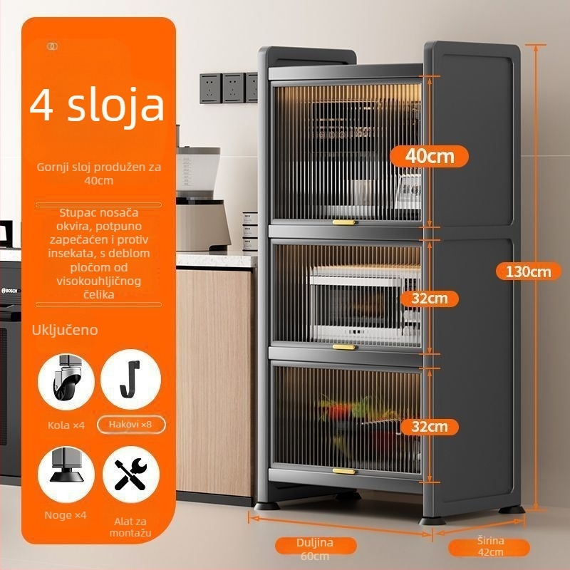 Kuhinjski stalak za uske prostore – podni ormarić s više slojeva za posuđe i mikrovalnu pećnicu, pomični, od karbonske čelika