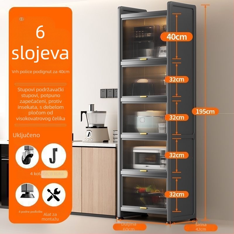Kuhinjski stalak za uske prostore – podni ormarić s više slojeva za posuđe i mikrovalnu pećnicu, pomični, od karbonske čelika