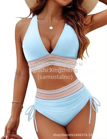 Ženski bikini set visokog struka, halter vrat, otvoreno leđa, podstava za grudnjak, poliester