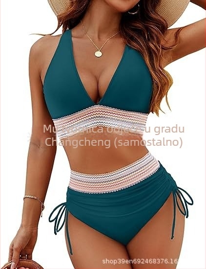Ženski bikini set visokog struka, halter vrat, otvoreno leđa, podstava za grudnjak, poliester