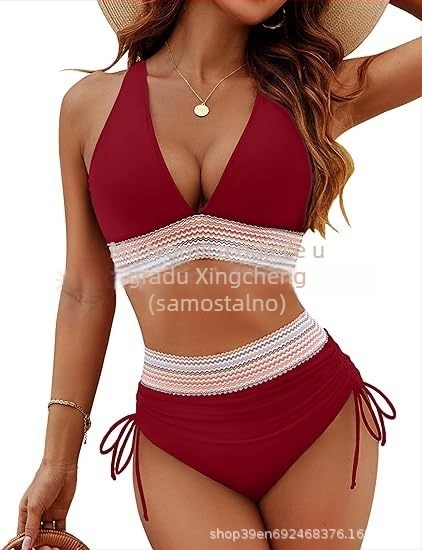 Ženski bikini set visokog struka, halter vrat, otvoreno leđa, podstava za grudnjak, poliester