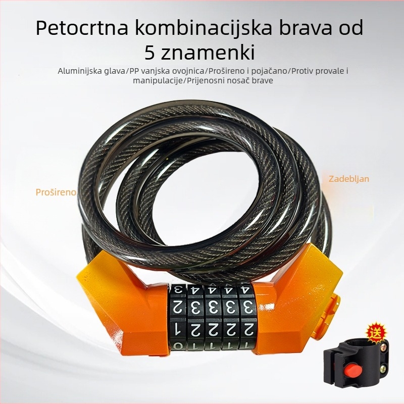 Kožni prstenasti zaključavac za bicikl i električno vozilo, petocifreni kombinacijski zaključavač, PVC, 330 g, moderan stil