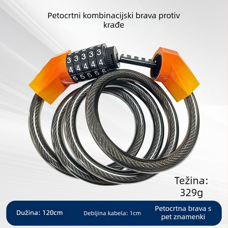 Kožni prstenasti zaključavac za bicikl i električno vozilo, petocifreni kombinacijski zaključavač, PVC, 330 g, moderan stil