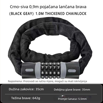 Lančani lokot za bicikl s petocifrenim lozinkom | Materijal: Legura | Težina: 642 g | Marka: Aisha Riding | Primjena: Bicikl, Motocikl, Električno vozilo | Stil: Moderno minimalistički