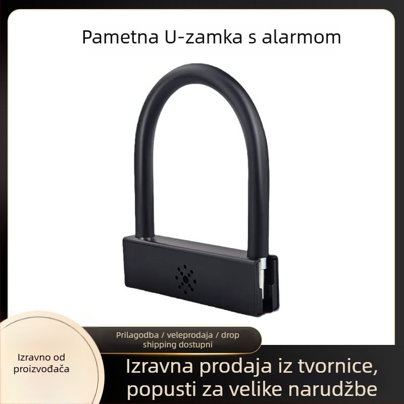 U-oblika brava s pametnim alarmom za bicikle i električna vozila (Model: Smart alarm U-shaped lock; Materijal: Solid alloy steel; Opseg primjene: bicikli/električna vozila/motocikli; Težina: 750 g)