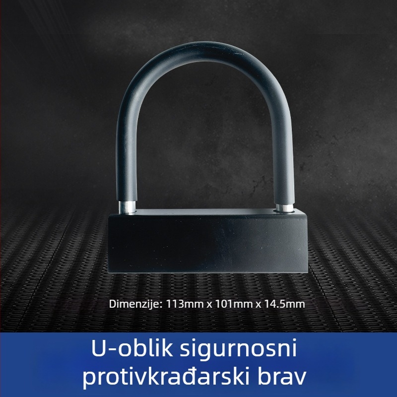 U-oblika brava s pametnim alarmom za bicikle i električna vozila (Model: Smart alarm U-shaped lock; Materijal: Solid alloy steel; Opseg primjene: bicikli/električna vozila/motocikli; Težina: 750 g)