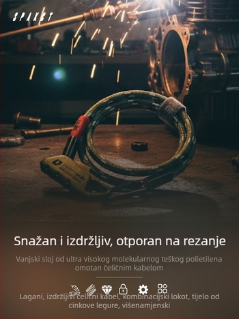 SPAKCT&ULAC Kabl za bicikl s lozinkom, otporan na prerezivanje, ogrebotine, provalu i koroziju, čelični kabel promjera 6 mm, duljina 120 cm, nosivost 162 kg