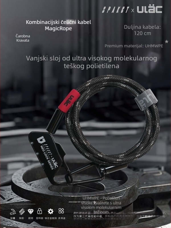 SPAKCT&ULAC Kabl za bicikl s lozinkom, otporan na prerezivanje, ogrebotine, provalu i koroziju, čelični kabel promjera 6 mm, duljina 120 cm, nosivost 162 kg