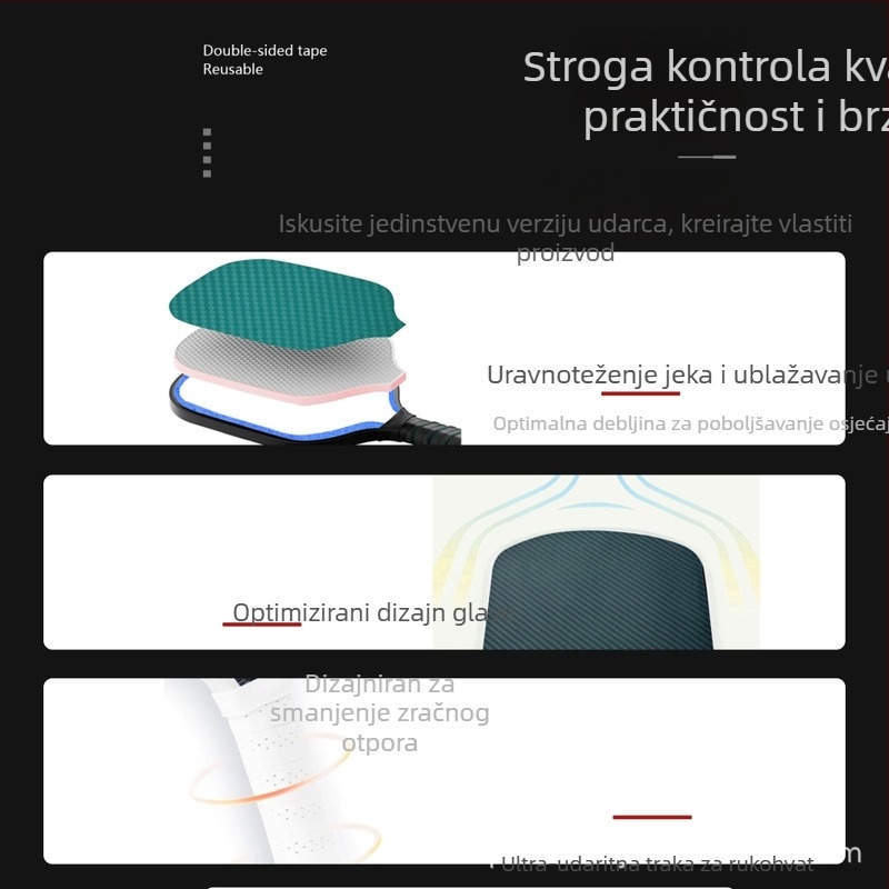 Pickleball palica od karbonskih vlakana T700, 95–100 g, držač G2, pravokutan dizajn