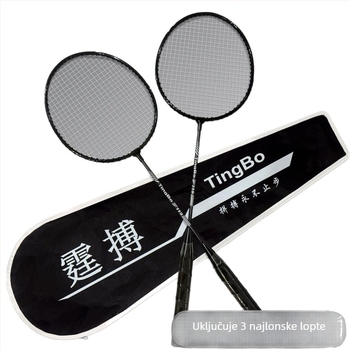 Tingbo badminton reketa – okvir od željeznog zlitine, najlon strune, bočni udarac, debljina drške G1