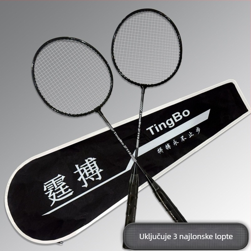 Tingbo badminton reketa – okvir od željeznog zlitine, najlon strune, bočni udarac, debljina drške G1