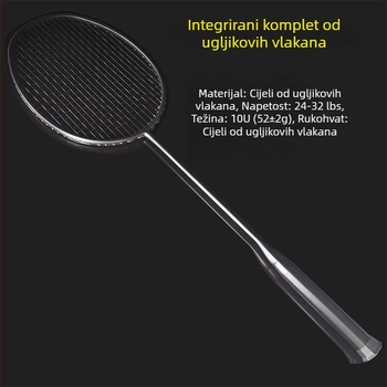 Raketa za badminton SWEATING, 52 g, rama od karbonskih vlakana, držač G5, tvrdoća šafta Extra hard, ravni udarac