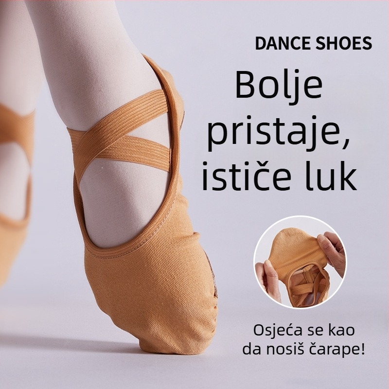 Cipele za ples od elastičnog materijala s mekom podlogom za balet i moderni ples; dišuće, lagane, otporne na habanje; podloga od teleće kože