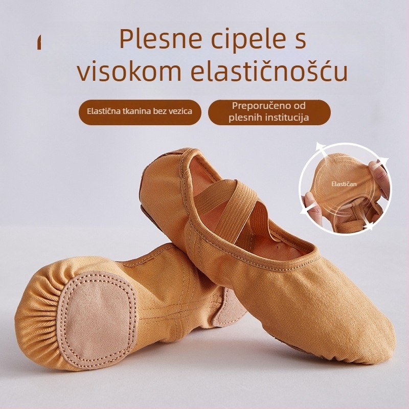 Cipele za ples od elastičnog materijala s mekom podlogom za balet i moderni ples; dišuće, lagane, otporne na habanje; podloga od teleće kože