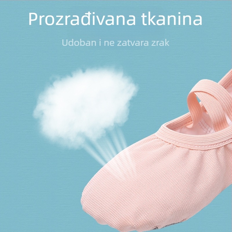Dječje plesne cipele bez vezica za balet i moderni ples, platneni gornji dio, potplata od goveđe kože, prozračne i protuklizne