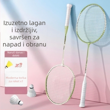 Raketa za badminton – okvir od željezne zlitine, težina 95–100 g, debljina ručke G2, direktan udarac, tvrdoća umjerena