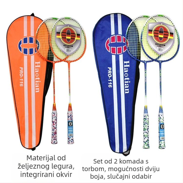 Haotian reket za badminton, okvir od ferroalijskog legura, težina 80–84 g, drška G4, pravocrtni udar